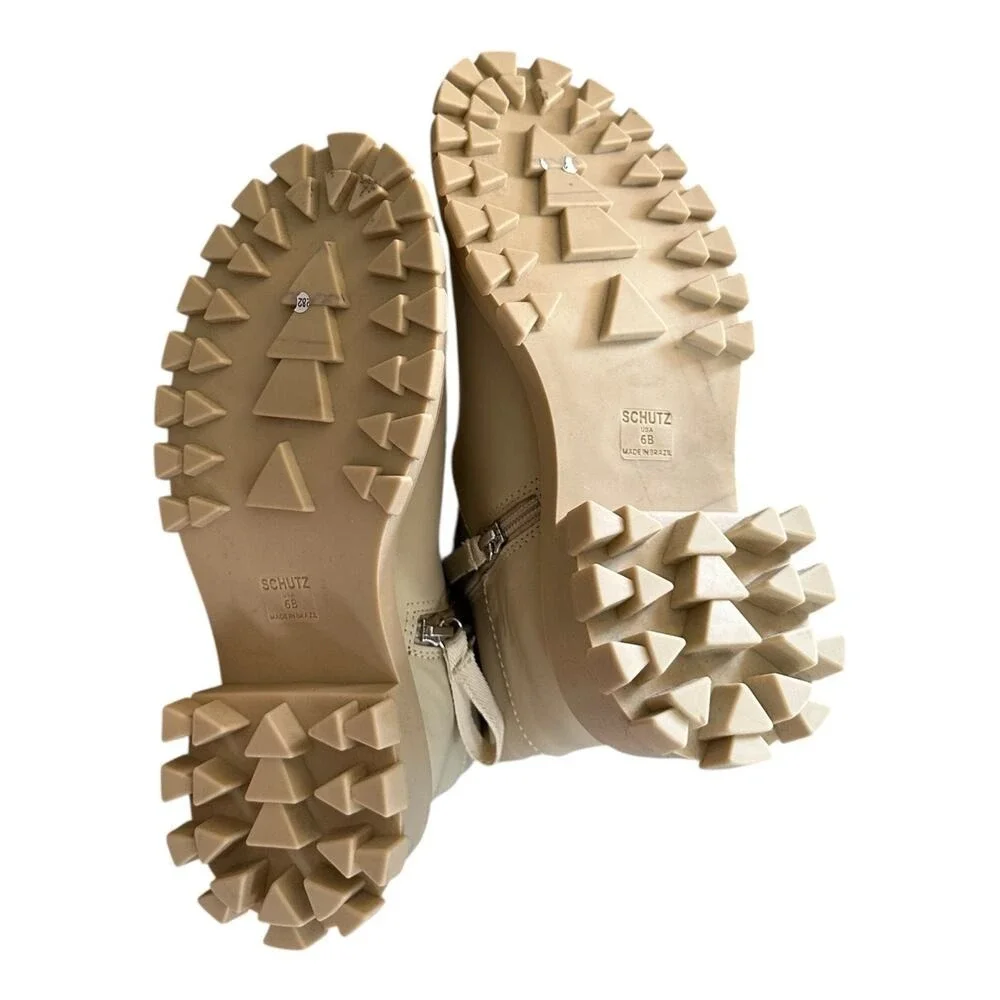 Schutz Womens Beige Leather Lug Sole Mid Calf Combat Boots Size 6